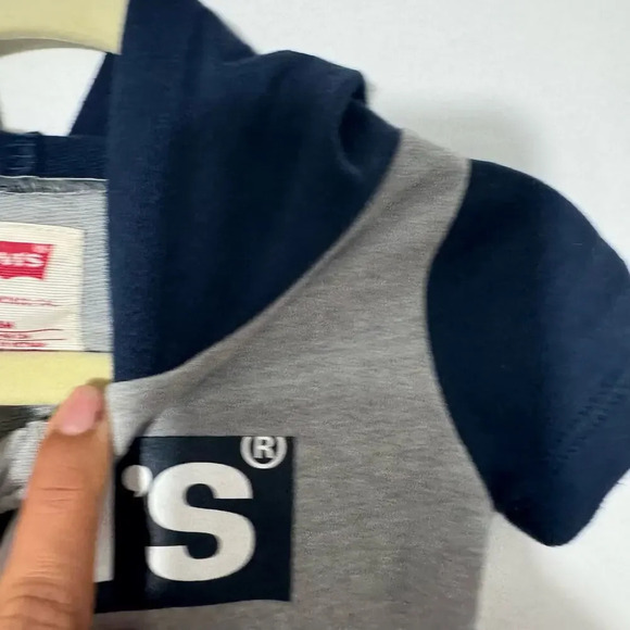 Levi’s baby boy short sleeve hoodie romper navy and gray size 6 Months - Picture 4 of 9